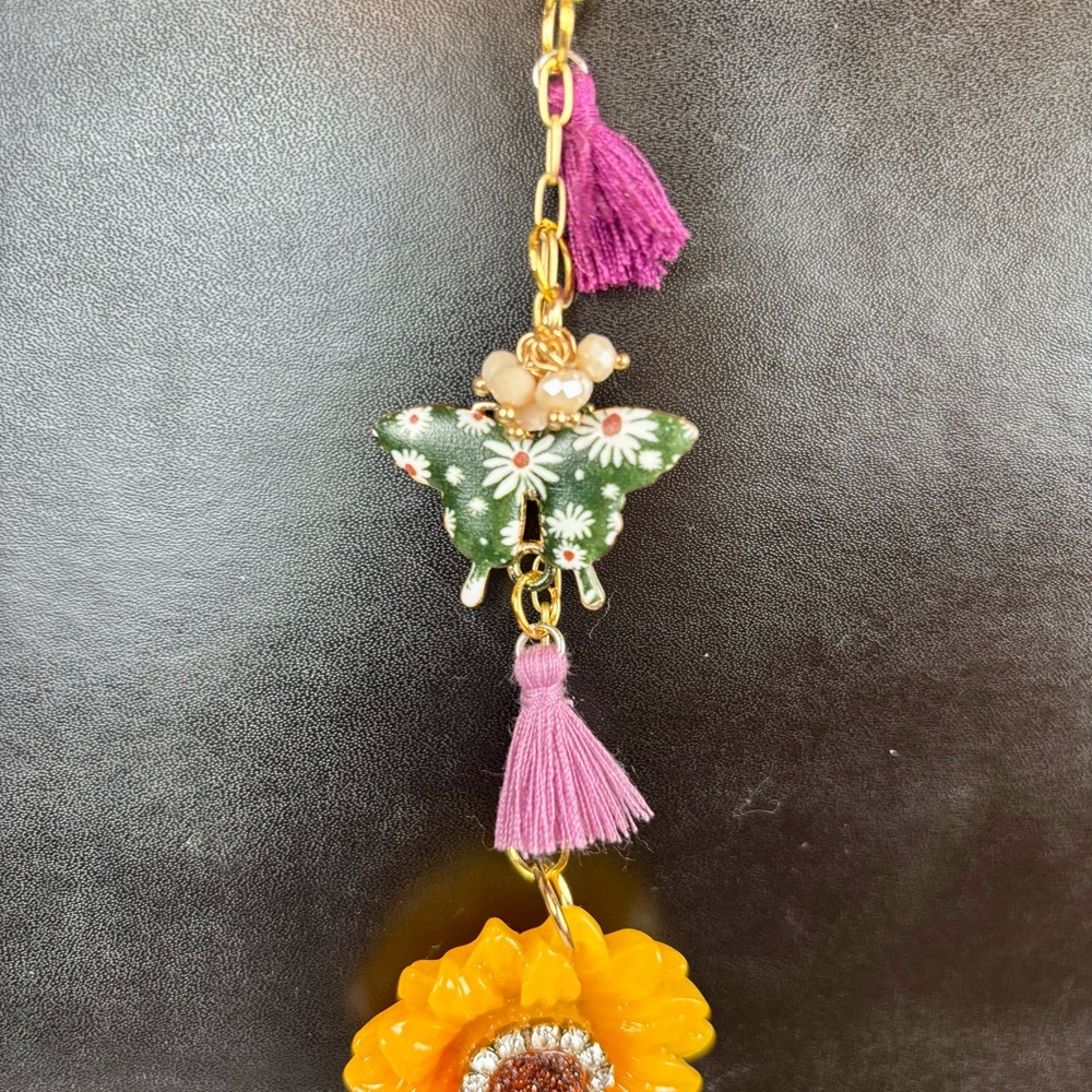 Sunflower‎ & Butterfly Bag Charm Keychain Hand Crafted - Picture 4 of 9